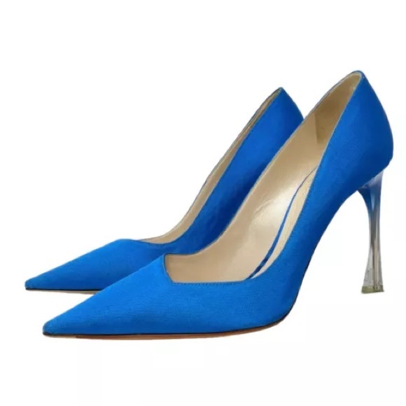 Dior Shoes - Christian Dior Songe Perspex Heel Blue Pointed Toe Pumps